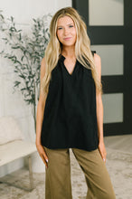 Load image into Gallery viewer, Camellia Split Neck Embroidered Tank in Black

