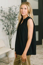 Load image into Gallery viewer, Camellia Split Neck Embroidered Tank in Black
