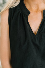Load image into Gallery viewer, Camellia Split Neck Embroidered Tank in Black
