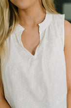 Load image into Gallery viewer, Camellia Split Neck Embroidered Tank in Off White
