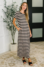 Load image into Gallery viewer, PREORDER: Cap Sleeve Maxi Dress in Black and Tan Stripe

