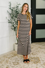 Load image into Gallery viewer, PREORDER: Cap Sleeve Maxi Dress in Black and Tan Stripe
