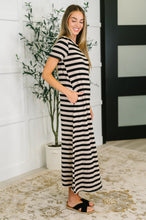 Load image into Gallery viewer, PREORDER: Cap Sleeve Maxi Dress in Black and Tan Stripe

