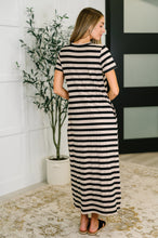 Load image into Gallery viewer, PREORDER: Cap Sleeve Maxi Dress in Black and Tan Stripe
