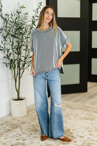 Catch Me Loungin’ Cable Ribbed Knit Top in Black and White