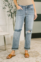 Load image into Gallery viewer, Elaine Mid Rise Boyfriend with Distress &amp; Cuff
