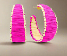 Load image into Gallery viewer, Free Spirit Raffia Wrapped Color Hoop Earrings
