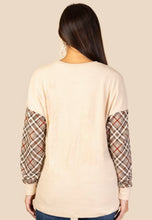 Load image into Gallery viewer, Cozy Calling Plaid Sleeve Sweater
