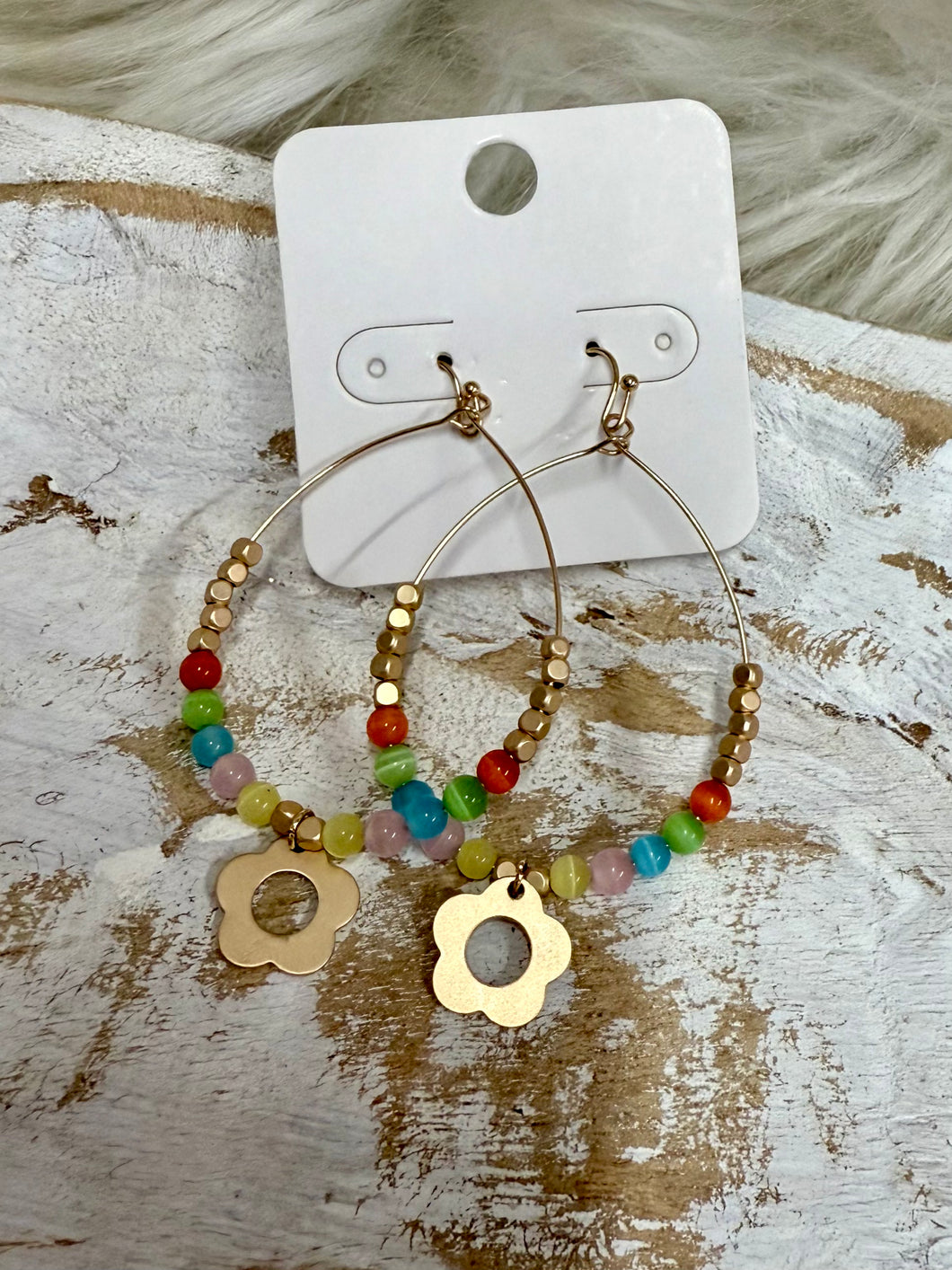 Rainbow Bloom Hoop Earrings