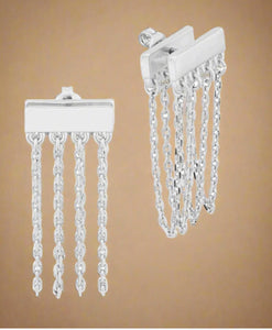 Front and Back Drop Chain Tassel Post Back Earrings