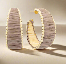 Load image into Gallery viewer, Free Spirit Raffia Wrapped Color Hoop Earrings
