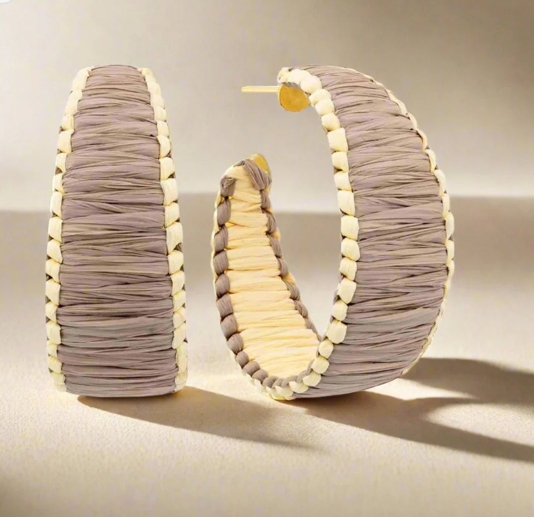 Free Spirit Raffia Wrapped Color Hoop Earrings