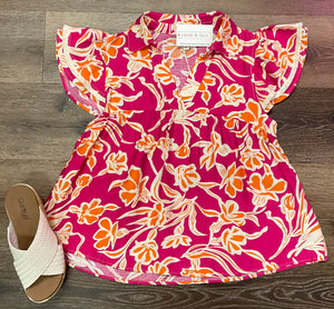 Tropic Bloom Flutter Sleeve Top