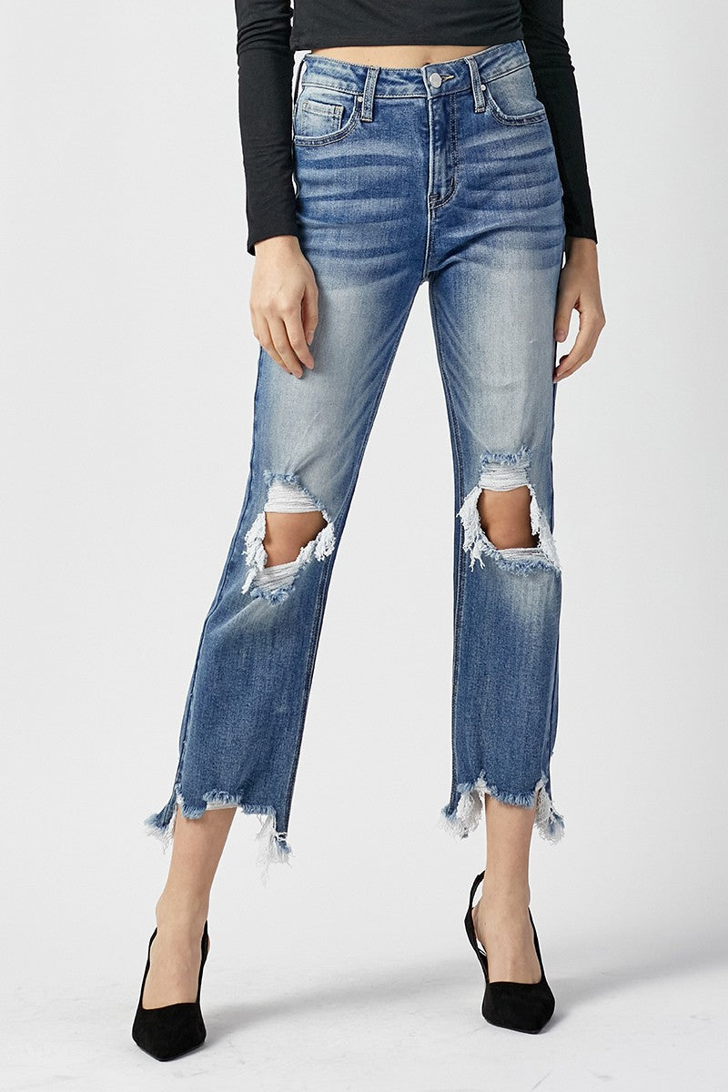 Ella Distressed High Rise Straight Crop Jeans by Risen