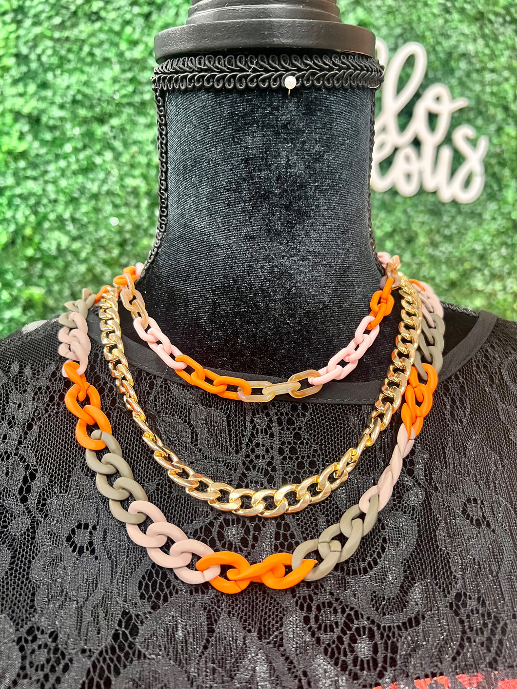 Orange, Pink, Gold Chunky Chain Necklace