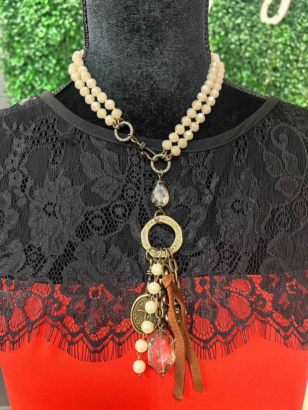 Ivory Beaded Pendant Necklace