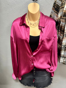 Save Your Applause Magenta Satin Blouse