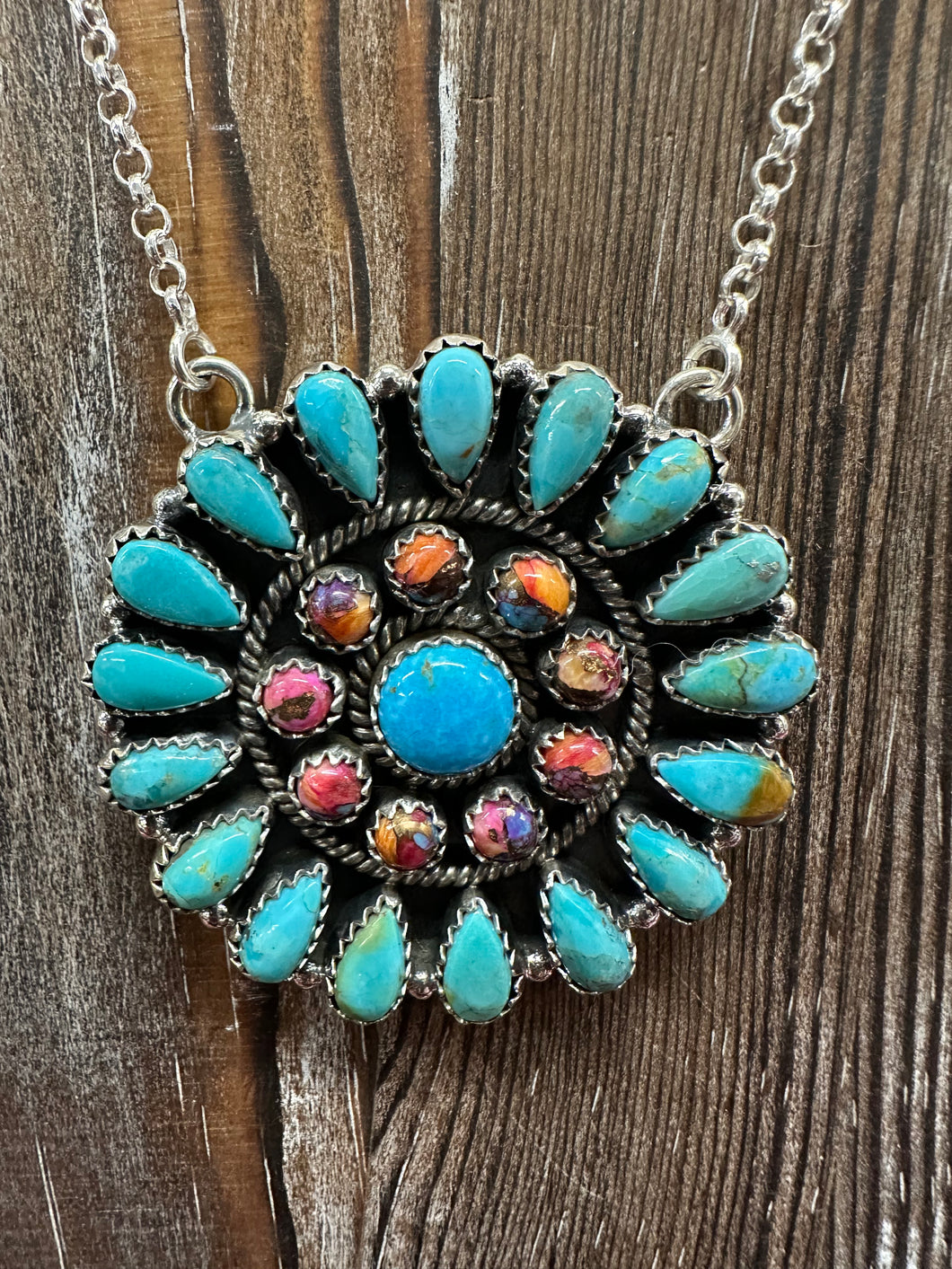 Genuine Turquoise Sterling Silver Pendant Necklace