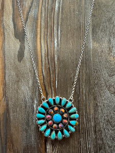 Genuine Turquoise Sterling Silver Pendant Necklace