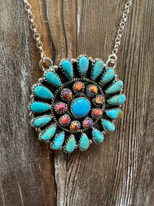 Genuine Turquoise Sterling Silver Pendant Necklace