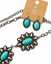 Load image into Gallery viewer, Turquoise Cowgirl Statement Necklace &amp; Earring Set
