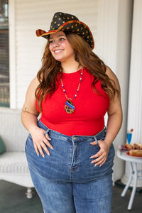 MISS AMERICANA SLEEVELESS BODYSUIT IN RED