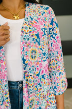 Load image into Gallery viewer, Lizzy Cardigan in Teal and Pink Floral Abstract
