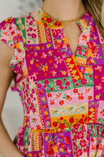 Load image into Gallery viewer, Lizzy Flutter Sleeve Dress in Patchwork Floral
