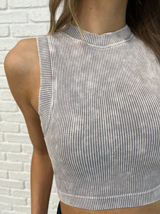 Over and Out Cropped Ribbed Tank in Sleet