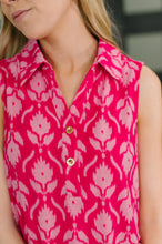 Load image into Gallery viewer, Sea Spray Collared Sleeveless Top in Floral Ikat

