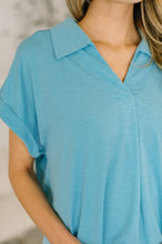 Load image into Gallery viewer, Sea You Soon Collared Top in Costal Blue
