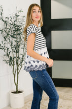 Load image into Gallery viewer, Too Sweet to Share Scalloped Hem Blouse in Ivory and Navy
