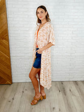 Load image into Gallery viewer, Tropical Print Gauze Kimono with Elastic Waist Tie in Milk Tea
