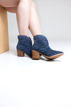 Load image into Gallery viewer, Twilight Studded Heeled Ankle Boot in Denim
