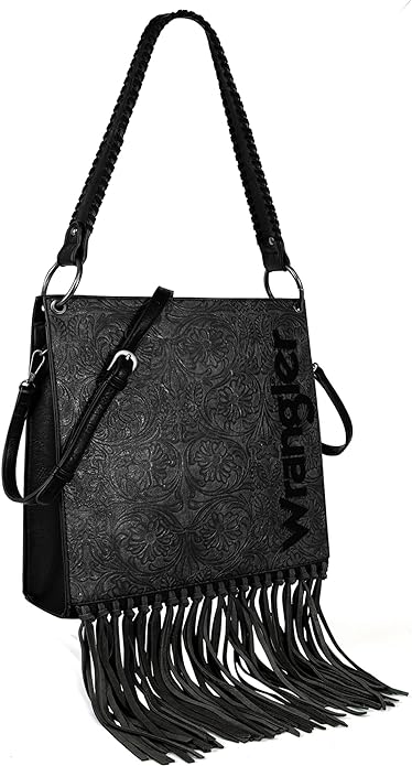 Wrangler Floral Embossed Fringe Concealed Carry Hobo/Crossbody