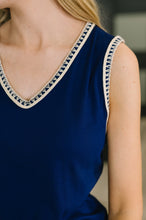 Load image into Gallery viewer, Whisper Trim Detailed V-Neck Tank in Navy
