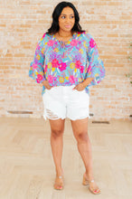 Load image into Gallery viewer, Willow Bell Sleeve Top in Bright Blue Floral
