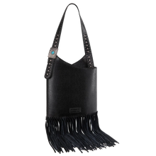 Load image into Gallery viewer, Wrangler Ladies Black Concealed Carry Fringe Hobo Bag
