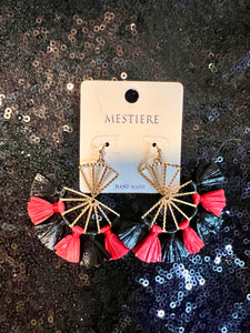 Red and Black Fringe Earrings