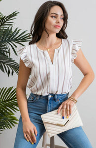 Path to Success Pink/Brown V-Neck Striped Top