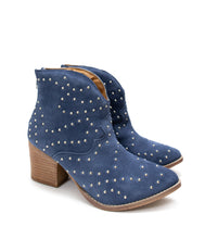 Load image into Gallery viewer, Twilight Studded Heeled Ankle Boot in Denim
