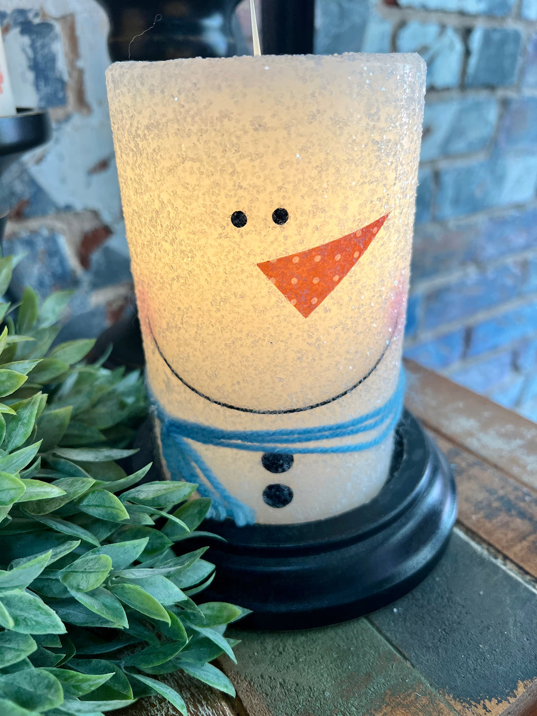 Snowman With Blue Tie Candle Sleeve