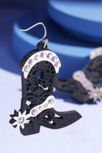 Load image into Gallery viewer, Cowgirl Boots Wood Filigree Drop Earrings
