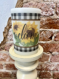 Welcome Sunflower Candle Sleeve