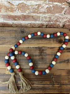 Red, White & Blue Wooden Bead Garland Decor