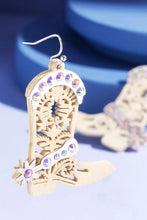 Load image into Gallery viewer, Cowgirl Boots Wood Filigree Drop Earrings
