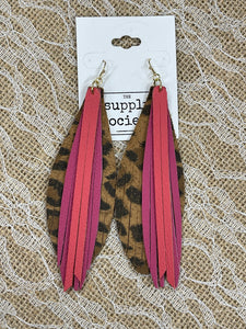 Layered Leather Earring- Cheetah/Hot Pink/Coral