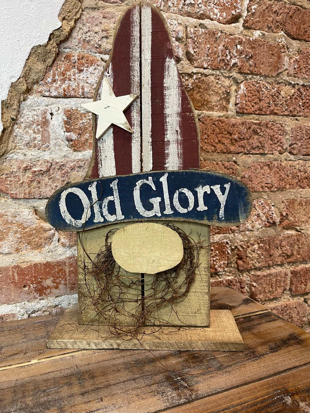 Old Glory Gnome Free Standing Wooden Decor