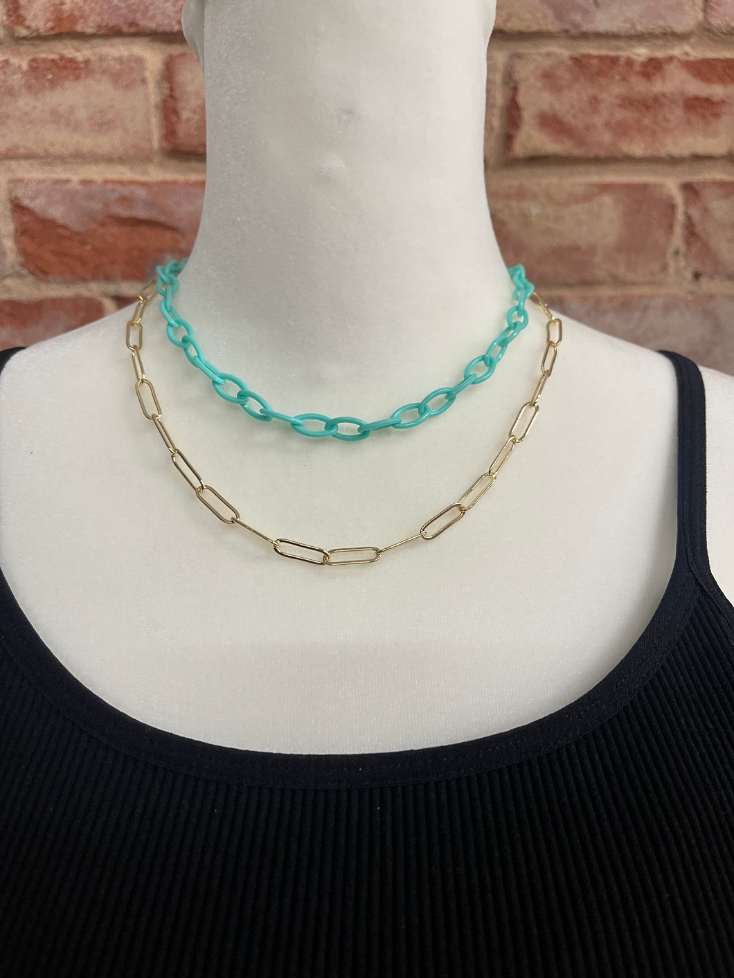 Turquoise Chain Layered Necklace w/ Earrings